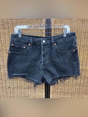 Levi’s 501 Black Denim Cutoff Shorts W30 Raw Hem Button Fly Distressed Shorts